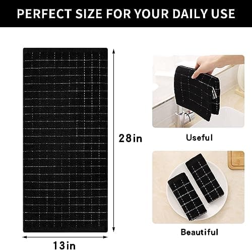 Homaxy 100% Cotton Terry Kitchen Towels(Black, 13 x 28 inches), Checkered Designed, Soft and Super Absorbent Dish Towels, 2 Pack — view 4
