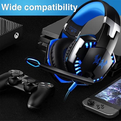 G2000 Over Ear Gaming Headset with 50mm Driver Breathable Ear Pads 360° Surround Sound Rotating Microphone (Black Blue)