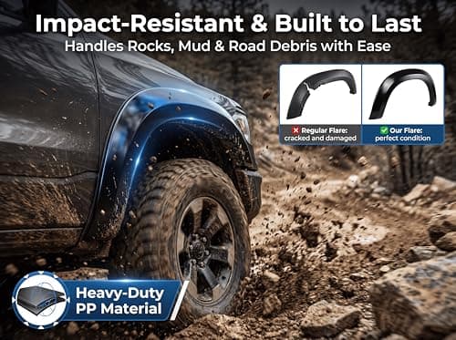 Fender Flares for Dodge Ram 1500 2009-2018 &1500 Classic 2019-2024 Accessories, Front and Rear Wheel Cover. Black Factory Style Protection Fender Flares, 4PCS — view 5