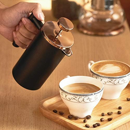 Meelio Small French Press Coffee Maker 350ml/12oz, Black Stainless Steel Double-Wall Insulated, Included 2 Extra Filters and 1 Coffee Spoon (1 Cup) — view 7