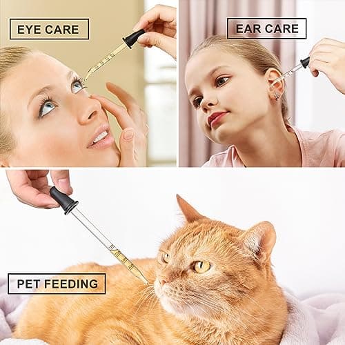 4 Pack, 1 mL Glass Eye Dropper with Measurement - Long & Short, Bent & Straight Tip Calibrated Glass Medicine Droppers, Accurate Dose Pipette Dropper for Essential Oils, Feeding, Ear, Lab, Health Care — view 5