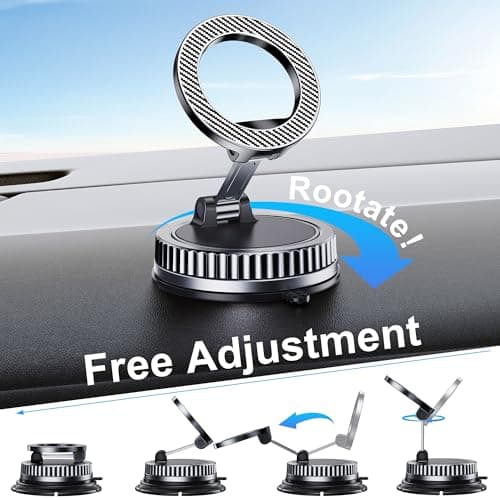 Car Phone Holder for Magsafe [2026 89+LBS Suction & 3700gf Magnetic] 360° Adjustable cell Phone Mount, Phone Holders for Your Car Dashboard & Windshield Tripod Camera Phone Holder for iPhone 17-12 — view 3