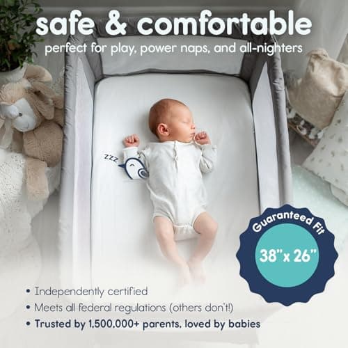 Hiccapop Playard Mattress Pad (38"x26"x1"), Playpen Pad, Portable Crib Mattress with Carry Bag, 1" Thick