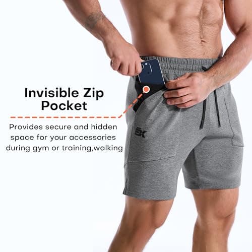 BROKIG Mens Gym Shorts Leg Slim Workout Casual Short(Dark Grey,Large) — view 4