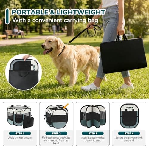 MZNZ Dog Playpen, Portable Cat Playpen Crate Indoor for Dogs Cats Rabbits, Foldable Small Animal Guinea Pigs Bunny Cage Enclosure for Outdoor, Pop Up Dogs Cats Tent Kennel with Carrying Case, Grey — view 3