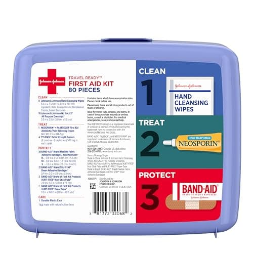 BAND-AID Brand Travel Ready Portable Emergency First Aid Kit, Minor Wound Care, Perfect for Home, Car, Camping, Travel & Outdoor Essentials, Supplies Include Bandages, Neosporin & Tylenol, 80 Piece — view 7