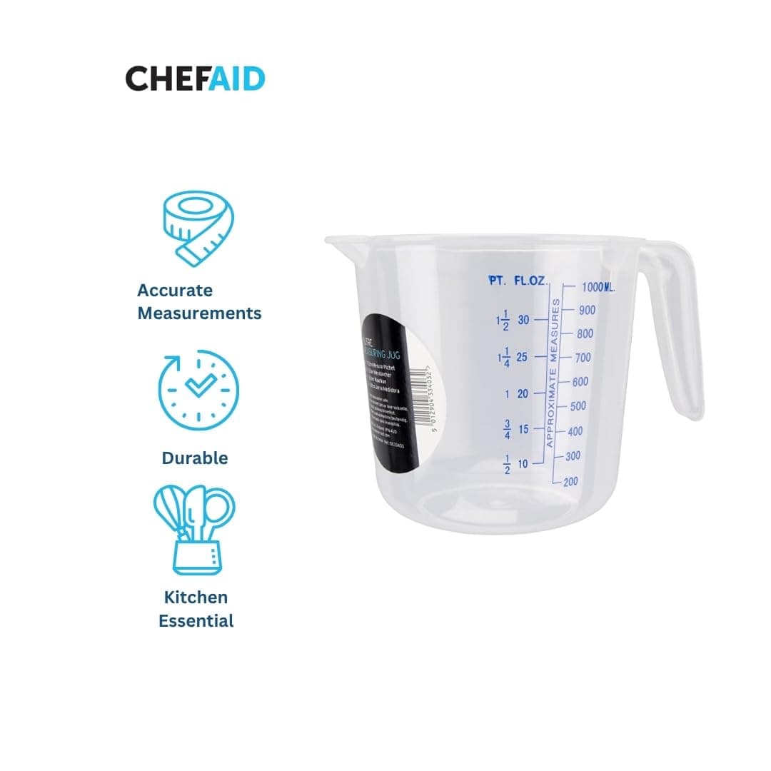 Chef Aid 1 Litre Plastic Measuring Jug, BPA-Free, Transparent Liquid Measuring Cup with Easy-Read Markings, Ideal for Cooking, Baking, and Food Preparation — view 2
