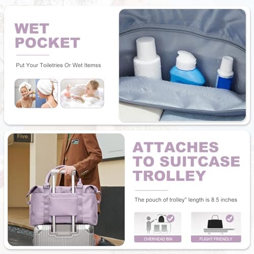 Sport Travel Duffle Bag Gym Tote Bag for Women Weekender Carry on Bags for Airplane Ladies Beach Hospital Overnight Luggage Bag Lightweight Waterproof with Wet Pocket Large Size,H6- Purple — view 5