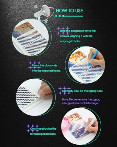 Foreveryoung Diamond Painting Zigzag Rulers – 9 PCS Diamond Art Tools and Accessories for Beginners, Fits Square Kits for Adults, Keeps Drills Aligned