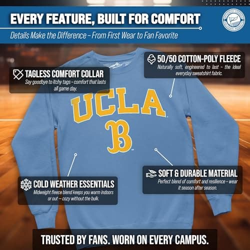 UCLA Sweatshirt Fleece Crewneck for Men and Women - Light Blue, Large — view 2