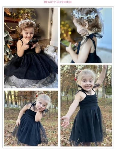 Arshiner Toddler Tulle Dress Spaghetti Strap Black Funeral Dresses — view 5