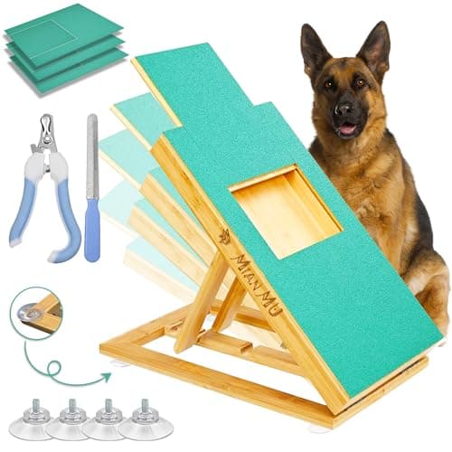 Dog Scratch Board for Nails with Treat Drawer 3 Extra Adhesive Sandpapers – Durable Wooden Dog Scratch Pad, Nail Filing Board, Bonus Nail Clipper & Swan File, Safe Alternative to Grinders & Clippers