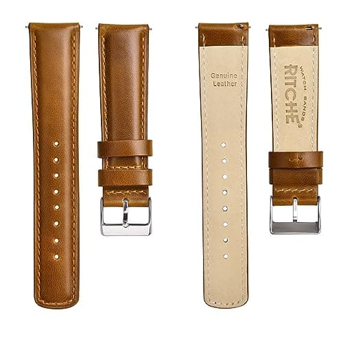 Ritche Genuine Leather Watch Band for Galaxy Watch 6 Classic Omega x Swatch Moonswatch 20mm Classic Vintage Quick Release Leather Watch Strap (Toffee Brown), White Elephant Gifts, Stocking Stuffers for Men, Father's Day gifts — view 4