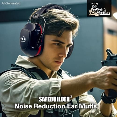 SAFEBUILDER Safety Ear Muffs SNR 33dB Noise Reduction Earmuffs Adults Sound Proof For Sleeping Outdoor Working Shooting Industrial (1, 1-Black Combine Red) — view 4