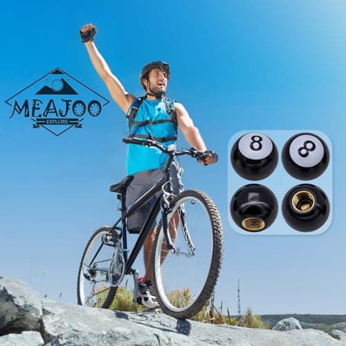 MEAJOO 4PCS Pool 8 Ball Style Tire Valve Stem Caps, Universal Copper Core Dustproof Tire Valve Stem Covers for Cars, SUV, Trucks, Bikes, Motorcycles, Bicycles(Black) — view 3