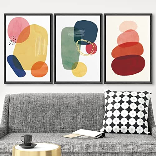 wall26 Framed Canvas Wall Art Print Set Multicolor Transparent Circle Variety Abstract Shapes Illustrations Modern Art Bohemian Colorful Ultra for Living Room, Bedroom, Office - 24"x36"x3 Black