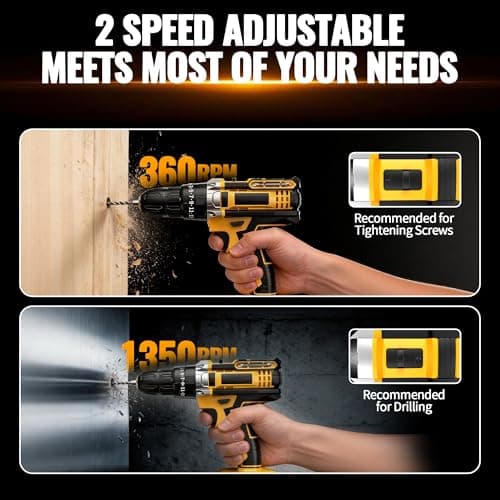 21V Cordless Drill Driver: 3/8" Keyless Chuck, Electric Power Drill Set with 2×Batteries, Drill and Driver Bits, 25+1 Torque for Screwdriving, Drilling into Wood/Plastic/Metal — view 2