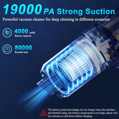 KMM Handheld Car Vacuum Cleaner, 19000Pa Vacuum Cleaner and Air Duster, 120W High Power Hand Held Vacuum with LED Light and Multi-Nozzles for Car, Home, Office, Pet Medium — view 2
