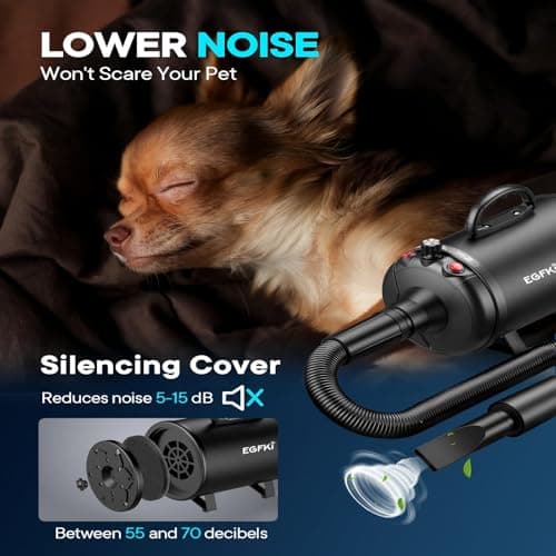EGFKI Dog Dryer, 5.2HP/ 3800W Pet Grooming High Velocity Force Blower with 4 Nozzles, Adjustable Speed and Temperature Dog Hair Dryers for Grooming — view 2