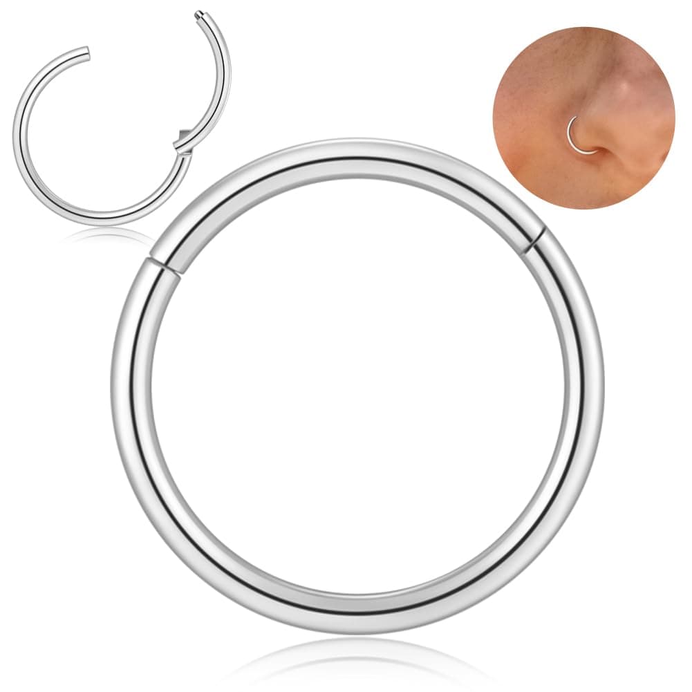 Afftiny Nose Ring Septum Hoop 20G/18G/16G/14G/12G 316L Surgical Stainless Steel Hinged Seamless Earrings, Diameter 5MM-16MM, Gold/Silver/Black/Rose Gold/Rainbow Color — view 13