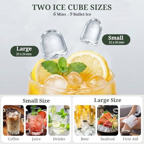 Ice Maker, Portable Ice Makers Countertop with Handle, Basket & Scoop, 26Lbs/24Hrs, 9 Bullet Ice Cubes in 6 Mins, 2 Ice Sizes, Self-Cleaning, Quiet Compact Ice Machine for Home Kitchen Party, Black — view 2