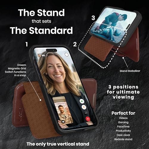 Dreem Wallet Case for iPhone 17 Pro Max, Revolutionary Vert/Hor Phone Stand, Magnetic Detachable Vegan Leather Flip Cover RFID Blocking Card Holder, MagSafe-Fit, Gift Box [Fibonacci: Coffee] — view 2