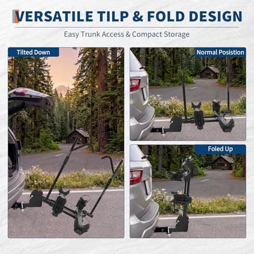 Heavy Duty 2-Bike Ebike Hitch Rack, 200 lb Capacity Platform Carrier with Tilt & Fold, Fits 5 cm (2") Receiver & Up to 13 cm (5") Fat Tires for Cars, SUVs, Trucks, RVs — view 4
