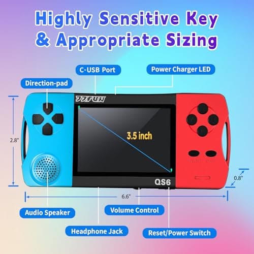 SNONBROS Handheld Game Console for Kids 3.5" IPS Large Screen Rechargeable,Preloaded 216 Video Games,Arcade Electronic Toy Birthday Xmas Present for Girls—BlueRed