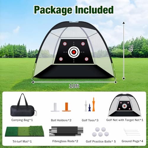 MoKo Golf Net with Practice Mat, 10 x 7 ft Golf Hitting Net for Outdoor Indoor Backyard Driving Chipping Swing Training, All-in-One Multi-Target Practice Nets, Gifts for Men Dad Him and Golfer — view 5