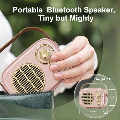 Dosmix Retro Bluetooth Speaker, Portable Mini Vintage Decor, Pink — view 5