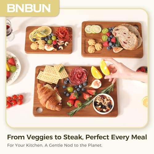 Bamboo Cutting Board for Kitchen – 3-Piece Wooden Boards with Juice Grooves, Side Handles, Non-Slip Mats – Perfect for Meat, Veggies, Fruit – Ideal Kitchen Gift — view 7