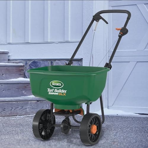 Scotts Turf Builder EdgeGuard DLX Broadcast Spreader for Seed, Fertilizer, Salt, Ice Melt, Holds up to 15,000 sq.ft. Product, Green