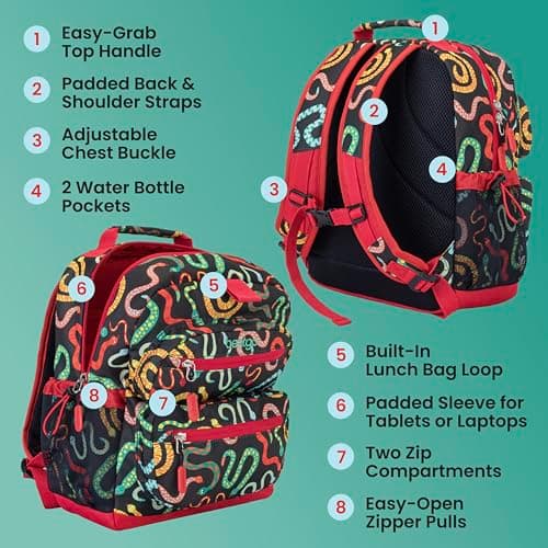 Bentgo Kids Print Backpack - Lightweight 14” Backpack for School, Travel & Daycare, Ideal for Ages 4+, Durable & Water-Resistant, Roomy Interior, & Loop for Lunch Bag (NEW Sssnakes) — view 4