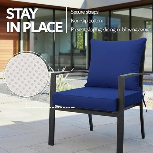 24x24 Inch Outdoor Chair Cushions Set of 2, Patio Furniture Cushions - Removable Cover, Water-Repellent, Fade-Resistant, Non-Slip Bottom & Straps, Replacement for Deep Seat Sofa & Couch - Navy — view 4