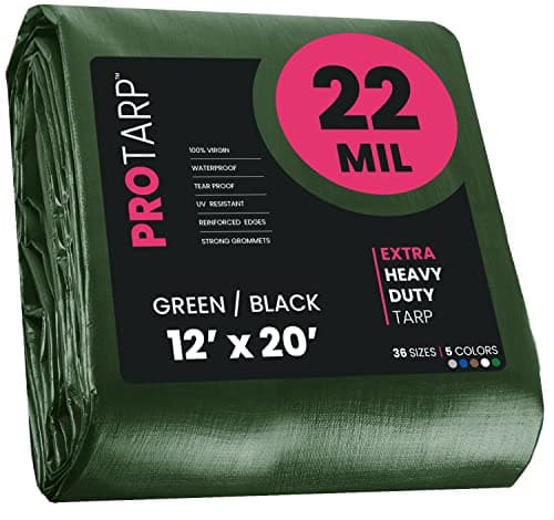 PROTARP Extreme Heavy Duty 22 Mil Tarp Cover, Waterproof, UV Resistant, Rip and Tear Proof, Poly Tarpaulin with Reinforced Edges for Roof, Camping, Patio, Pool, Boat. (Green/Black 12′ X 20′)