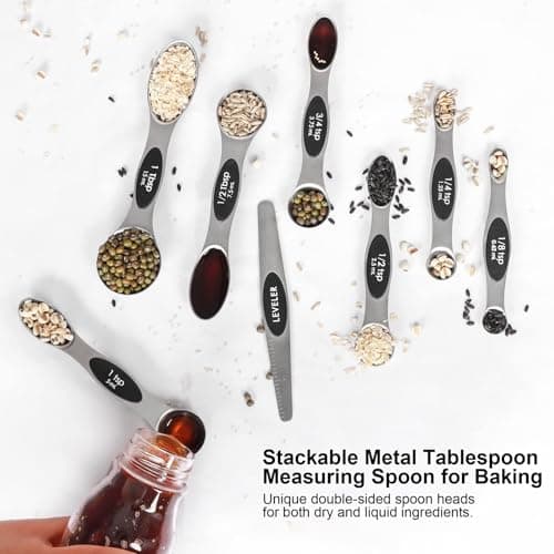 Magnetic Measuring Spoons Set Stainless Steel with Leveler, Stackable Metal Tablespoon Measure Spoon for Baking, Cups and Spoon Set Kitchen Gadgets Apartment Essentials Fits in Spice Jars — view 4