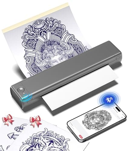 Phomemo M08F Tattoo Stencil Printer for Beginners & Artists, Wireless Tattoo Machine with 10 Pcs Transfer Paper, Bluetooth Stencil Printer Compatible with Phone, Tablet & Laptop