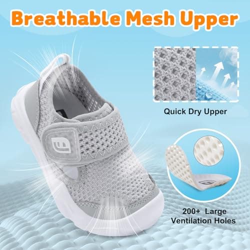 JOINFREE Barefoot Toddler Shoes with Wide Fit Quick-Dry Water Shoes with Flexible Sole and Non-Slip Outsole for Boys & Girls Light Grey Size 6 — view 3