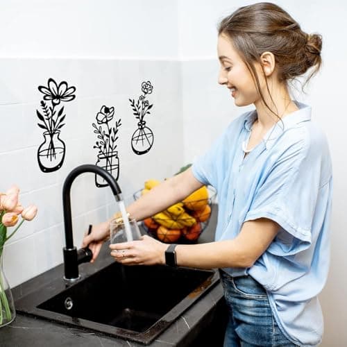3 PCS Black Metal Flowers Wall Decor Grandma Mothers Day Gift Birthday Gifts for Women Wall Art Metal Wall Sculptures Hanging for Indoor Kitchen Bathroom Bedroom living room 14.56x5.9 inches — view 2