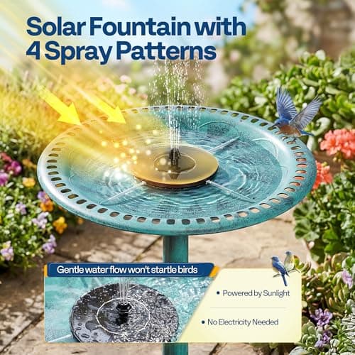 VIVOHOME Bird Bath with Solar Fountain for Outside, Polyresin Pedestal Bird Baths with Solar Powered Pump for Outdoor, Garden, Weather-Resistant Birdbaths with 20" Bowl, Green — view 4