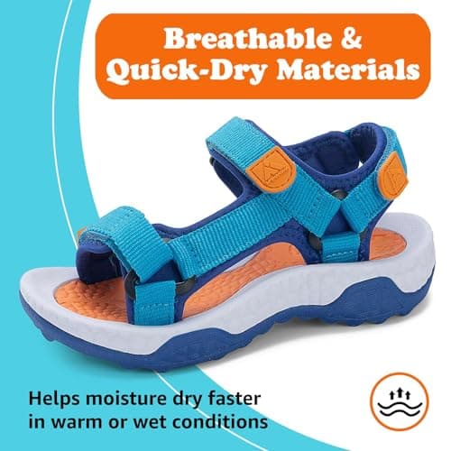 Mishansha Boys Girls Sandals with Three Adjustable Straps Open-Toe Summer Outdoor Athletic Sandals 11 Little Kid Blue — view 4