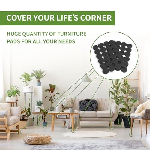 COVERCORNER Felt Furniture Pads for Hardwood Floors 48 PCS, Furniture Pads, Floor Protectors for Hardwood Floors, Felt Pads for Furniture, Round, Black — view 5