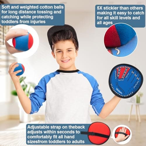 Toss and Catch Ball Game, Kids Toddler Baseball Glove & Catch Ball Toys, Outdoor Games for Family, Toys for Beach Yard Pool Outside, Birthday Easter Gift for Ages 3 4 5 6 7 8-12 Year Old Boys Girls — view 3
