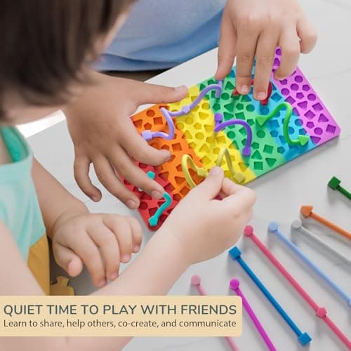 Sensory Activity Board for Kids Boys Girls, Fidget Toys for Stress Anxiety Autistic ADHD, Calm Down Travel Airplane Essentials Toys for 3+ Year Old, Portable Travel Storage Box & 14 Strings — view 2