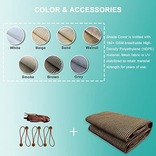 Alion Home Outdoor Pergola Sun Shade Cover Cloth Patio Canopy HDPE Permeable with Grommets (10' x 10', Brown) — view 5