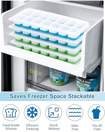 4 Pack Ice Cube Tray, Silicone Ice 14-Cube Trays with Lid, Easy-Release — view 4