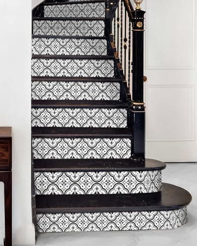 FLFK Stair Riser Decals - Black Patterns Stair Stickers Murals Peel and Stick Self-Adhesive for Home Decor, 39.3" W x 7.08" H x 13Pcs — view 3