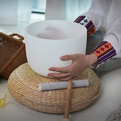 TOPFUND 440 Hz Perfect Pitch F Note Crystal Singing Bowl Heart Chakra 10 inch with Heavy Duty Carrying Case — view 5