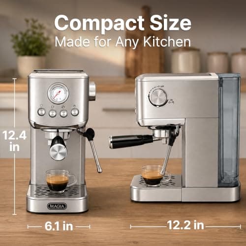 Zulay Magia Compact Espresso Machine – 20 Bar Small Espresso Machine with Milk Frother Steam, Latte & Cappuccino, Mini Espresso Machine 1350W Fast Heating, 40oz Water Tank, Stainless Steel – Silver — view 8