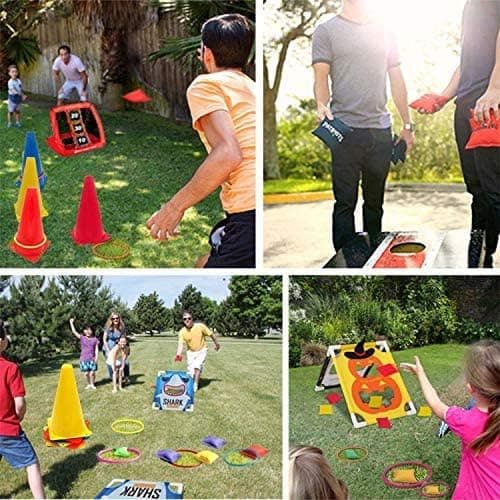 Eocolz 3 in 1 Carnival Games Set, Soft Plastic Cones Bean Bags Ring Toss Games for Kids Birthday Party Outdoor Games Supplies 32 Piece Combo Set — view 4
